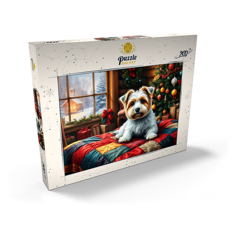 Darstellung des Puzzle Motivs Cozy Christmas Cabin Puppy Portrait Cozy Christmas Cabin Puppy Portrait 200 Puzzle Schachtel Ansicht2