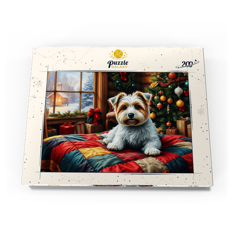 Darstellung des Puzzle Motivs Cozy Christmas Cabin Puppy Portrait Cozy Christmas Cabin Puppy Portrait 200 Puzzle Schachtel Ansicht3