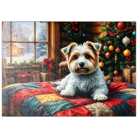 Darstellung des Puzzle Motivs Cozy Christmas Cabin Puppy Portrait - Puzzleteile: 200