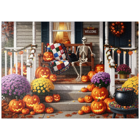 Darstellung des Puzzle-Motivs Cozy Halloween Front Porch Decor – Puzzleteile: 1000