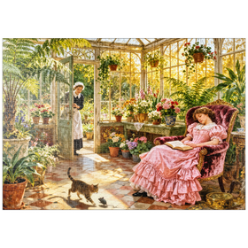 Darstellung des Puzzle-Motivs Sunlit Victorian Greenhouse Reading Nook – Puzzleteile: 1000