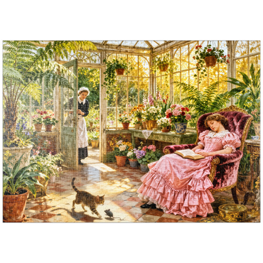 Darstellung des Puzzle Motivs puzzleplate Sunlit Victorian Greenhouse Reading Nook 1000 Puzzle