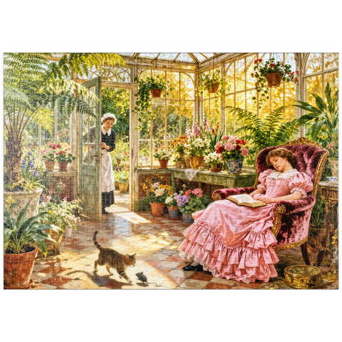 Darstellung des Puzzle Motivs Sunlit Victorian Greenhouse Reading Nook puzzleplate Sunlit Victorian Greenhouse Reading Nook 1000 Puzzle