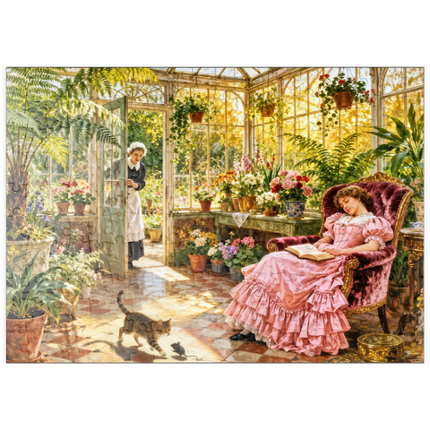 Darstellung des Puzzle Motivs Sunlit Victorian Greenhouse Reading Nook puzzleplate Sunlit Victorian Greenhouse Reading Nook 200 Puzzle
