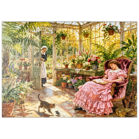 Darstellung des Puzzle Motivs Sunlit Victorian Greenhouse Reading Nook - Puzzleteile: 200