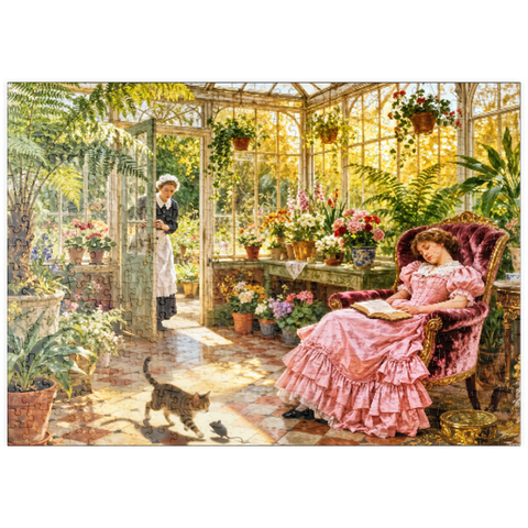 Darstellung des Puzzle Motivs Sunlit Victorian Greenhouse Reading Nook puzzleplate Sunlit Victorian Greenhouse Reading Nook 500 Puzzle