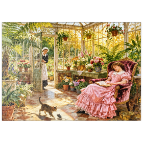 Darstellung des Puzzle Motivs Sunlit Victorian Greenhouse Reading Nook - Puzzleteile: 500