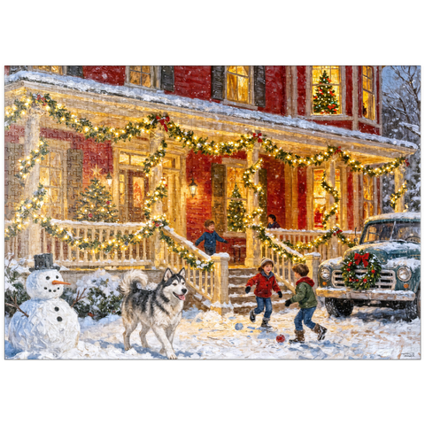 Darstellung des Puzzle Motivs Cozy Christmas Farmhouse Porch Lights puzzleplate Cozy Christmas Farmhouse Porch Lights 1000 Puzzle