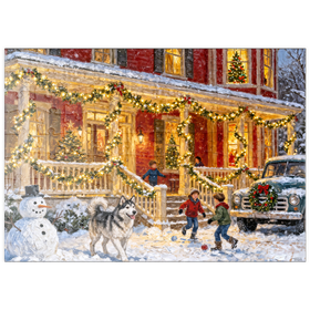 Darstellung des Puzzle Motivs Cozy Christmas Farmhouse Porch Lights - Puzzleteile: 100