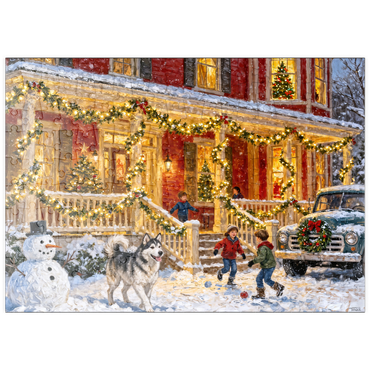 Darstellung des Puzzle Motivs puzzleplate Cozy Christmas Farmhouse Porch Lights 200 Puzzle