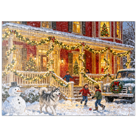 Darstellung des Puzzle Motivs Cozy Christmas Farmhouse Porch Lights - Puzzleteile: 200
