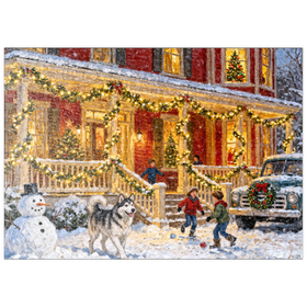 Darstellung des Puzzle Motivs Cozy Christmas Farmhouse Porch Lights - Puzzleteile: 500