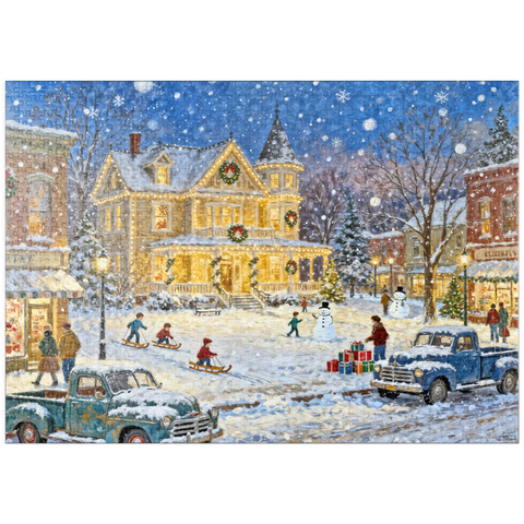 Darstellung des Puzzle Motivs Snowy Victorian Christmas Town Square House puzzleplate Snowy Victorian Christmas Town Square House 1000 Puzzle