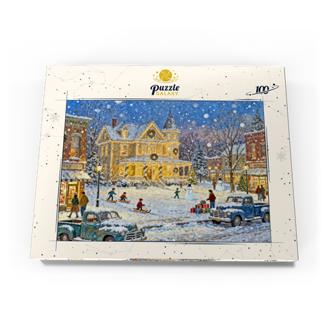 Darstellung des Puzzle Motivs Snowy Victorian Christmas Town Square House Snowy Victorian Christmas Town Square House 100 Puzzle Schachtel Ansicht3