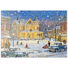 Darstellung des Puzzle Motivs Snowy Victorian Christmas Town Square House - Puzzleteile: 200
