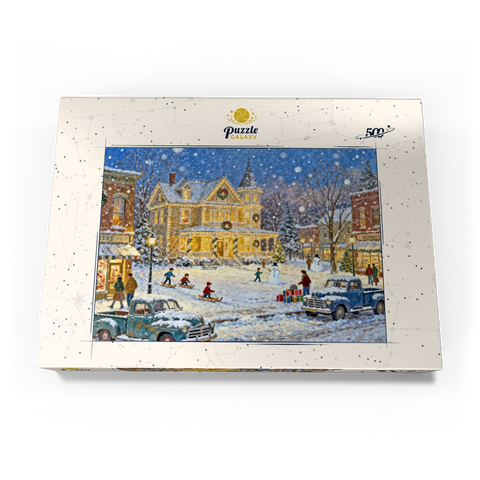 Darstellung des Puzzle Motivs Snowy Victorian Christmas Town Square House Snowy Victorian Christmas Town Square House 500 Puzzle Schachtel Ansicht3