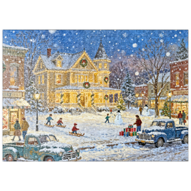 Darstellung des Puzzle Motivs Snowy Victorian Christmas Town Square House - Puzzleteile: 500