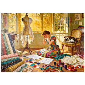 Darstellung des Puzzle-Motivs Sunlit Sewing Studio Dressmaking Scene – Puzzleteile: 1000