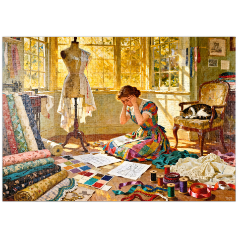 Darstellung des Puzzle Motivs Sunlit Sewing Studio Dressmaking Scene puzzleplate Sunlit Sewing Studio Dressmaking Scene 1000 Puzzle