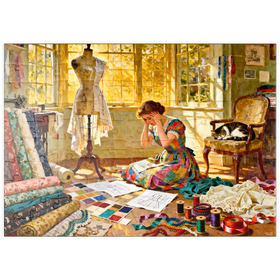 Darstellung des Puzzle Motivs Sunlit Sewing Studio Dressmaking Scene - Puzzleteile: 100