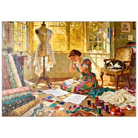 Darstellung des Puzzle Motivs Sunlit Sewing Studio Dressmaking Scene puzzleplate Sunlit Sewing Studio Dressmaking Scene 200 Puzzle