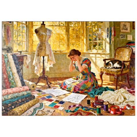 Darstellung des Puzzle Motivs Sunlit Sewing Studio Dressmaking Scene puzzleplate Sunlit Sewing Studio Dressmaking Scene 500 Puzzle