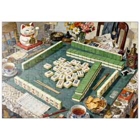 Darstellung des Puzzle Motivs Mahjong Table Still Life With Lucky Cat - Puzzleteile: 100