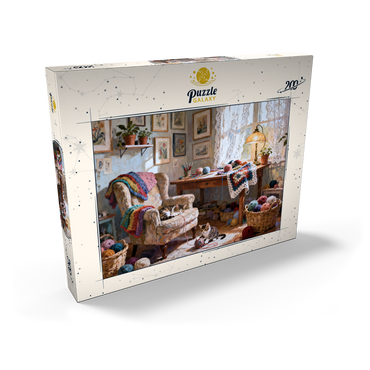 Darstellung des Puzzle Motivs Sunlit Knitting Room Cats by Window 200 Puzzle Schachtel Ansicht2