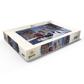 Darstellung des Puzzle Motivs Big Ben London Snowy Night Street Scene - Puzzleteile: 1000