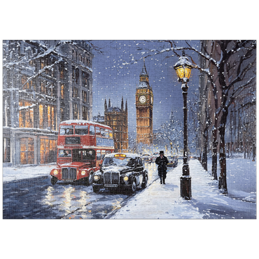 Darstellung des Puzzle Motivs puzzleplate Big Ben London Snowy Night Street Scene 1000 Puzzle