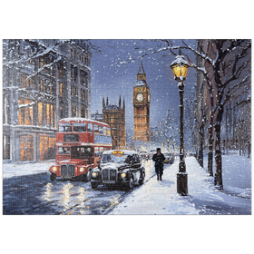 Darstellung des Puzzle Motivs Big Ben London Snowy Night Street Scene - Puzzleteile: 1000