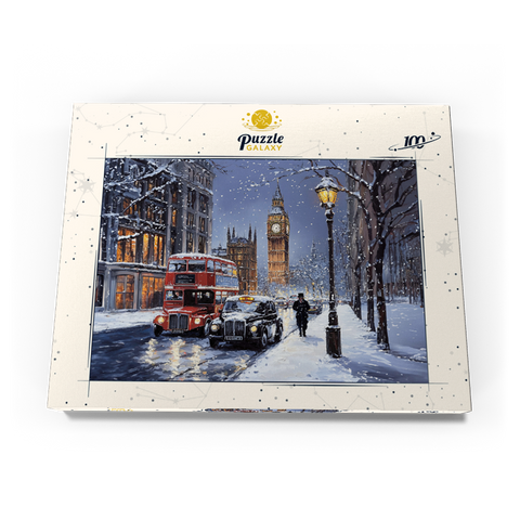 Darstellung des Puzzle Motivs Big Ben London Snowy Night Street Scene Big Ben London Snowy Night Street Scene 100 Puzzle Schachtel Ansicht3