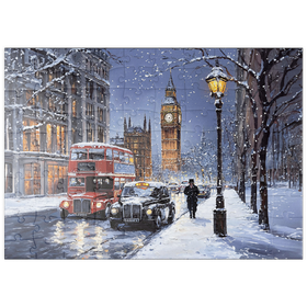 Darstellung des Puzzle Motivs Big Ben London Snowy Night Street Scene - Puzzleteile: 100