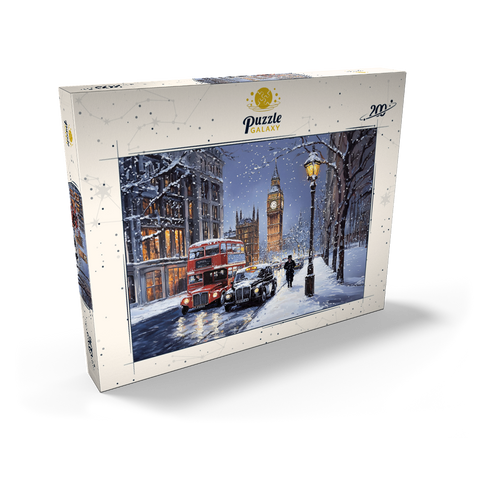 Darstellung des Puzzle Motivs Big Ben London Snowy Night Street Scene Big Ben London Snowy Night Street Scene 200 Puzzle Schachtel Ansicht2
