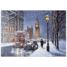 Darstellung des Puzzle Motivs Big Ben London Snowy Night Street Scene - Puzzleteile: 200