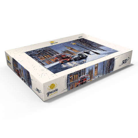 Darstellung des Puzzle Motivs Big Ben London Snowy Night Street Scene Big Ben London Snowy Night Street Scene 500 Puzzle Schachtel Ansicht1