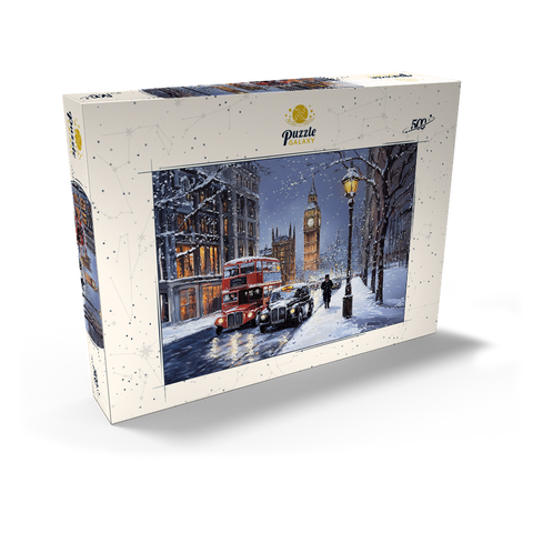 Darstellung des Puzzle Motivs Big Ben London Snowy Night Street Scene Big Ben London Snowy Night Street Scene 500 Puzzle Schachtel Ansicht2