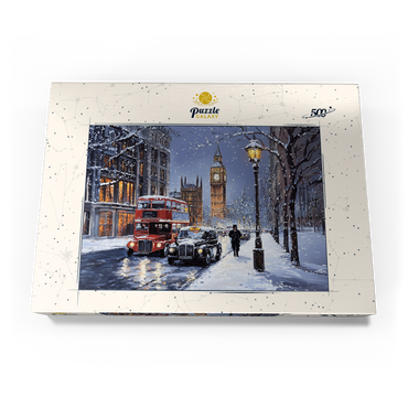 Darstellung des Puzzle Motivs Big Ben London Snowy Night Street Scene 500 Puzzle Schachtel Ansicht3