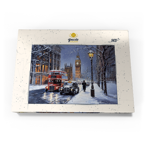 Darstellung des Puzzle Motivs Big Ben London Snowy Night Street Scene Big Ben London Snowy Night Street Scene 500 Puzzle Schachtel Ansicht3