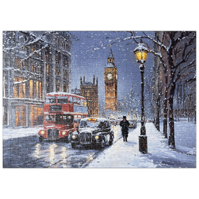 Darstellung des Puzzle Motivs Big Ben London Snowy Night Street Scene - Puzzleteile: 500