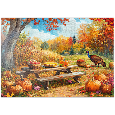 Darstellung des Puzzle Motivs puzzleplate Autumn Harvest Picnic Table with Pumpkins 1000 Puzzle
