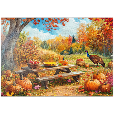 Darstellung des Puzzle Motivs Autumn Harvest Picnic Table with Pumpkins puzzleplate Autumn Harvest Picnic Table with Pumpkins 1000 Puzzle