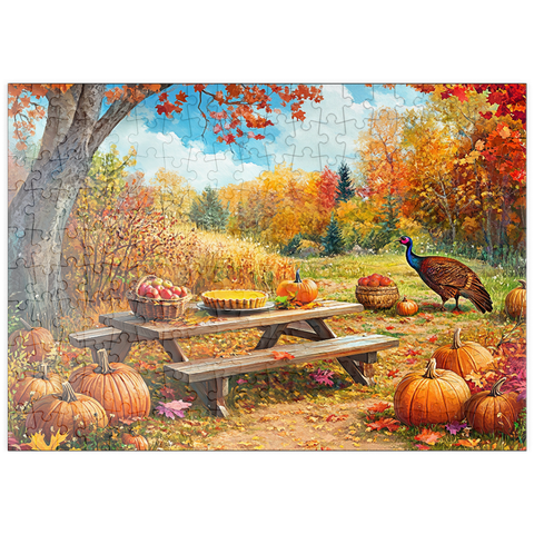 Darstellung des Puzzle Motivs Autumn Harvest Picnic Table with Pumpkins puzzleplate Autumn Harvest Picnic Table with Pumpkins 200 Puzzle