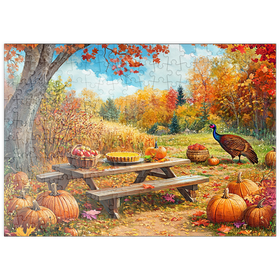Darstellung des Puzzle Motivs Autumn Harvest Picnic Table with Pumpkins - Puzzleteile: 200
