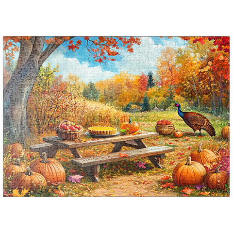 Darstellung des Puzzle Motivs Autumn Harvest Picnic Table with Pumpkins puzzleplate Autumn Harvest Picnic Table with Pumpkins 500 Puzzle