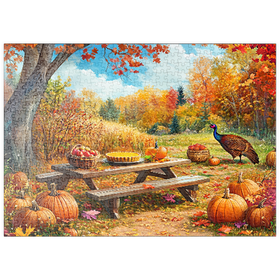Darstellung des Puzzle Motivs Autumn Harvest Picnic Table with Pumpkins - Puzzleteile: 500