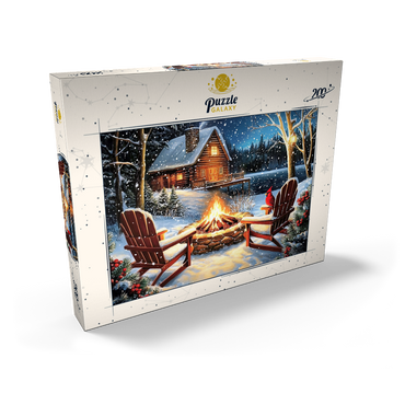 Darstellung des Puzzle Motivs Cozy Lakeside Log Cabin Winter Firepit 200 Puzzle Schachtel Ansicht2
