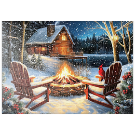 Darstellung des Puzzle Motivs Cozy Lakeside Log Cabin Winter Firepit - Puzzleteile: 200