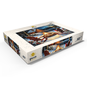 Alternative Darstellung des Puzzle-Motivs Cozy Lakeside Log Cabin Winter Firepit – Puzzleteile: 500