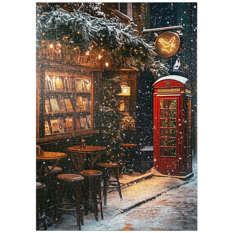 Darstellung des Puzzle Motivs London Red Telephone Booth Snowy Christmas Street puzzleplate London Red Telephone Booth Snowy Christmas Street 1000 Puzzle